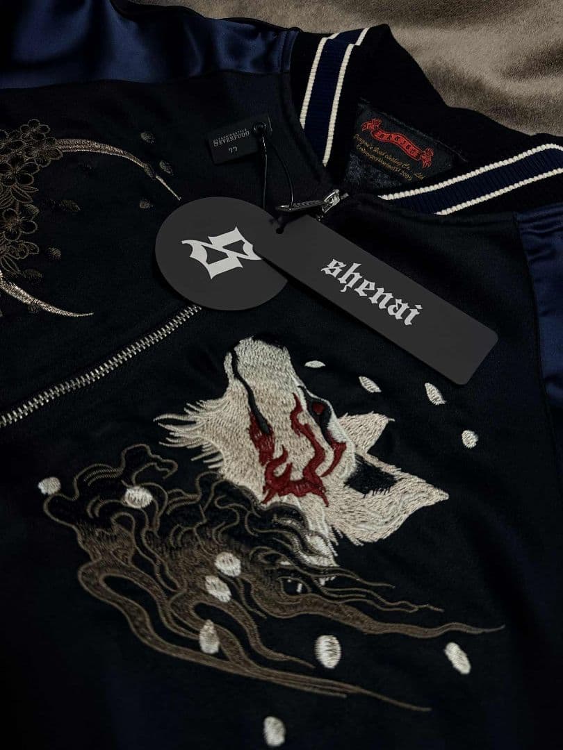 未使用 SKAJAN キツネ 桜 限定 スカジャン unisex 美品 navy