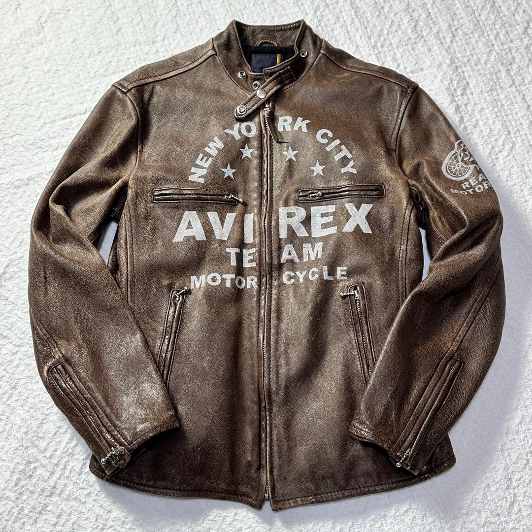 AVIREX レザー ジャケット シングルライダース ヴィンテージ加工 XL