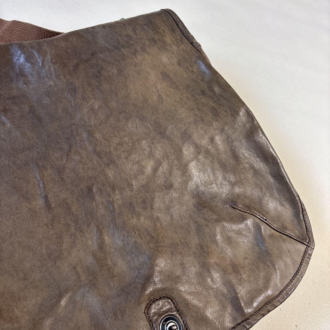 希少✨BACKLASH メッセンジャーバッグ レザー ブラウン×カーキ 大容量