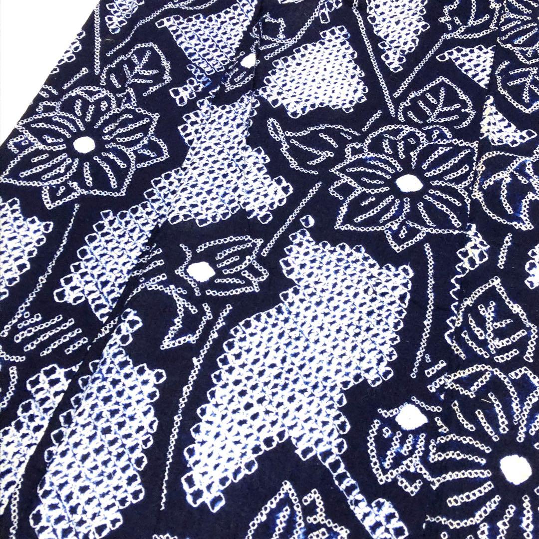 夏着物 浴衣 有松鳴海本絞り 曲線に花柄模様 KK-2211