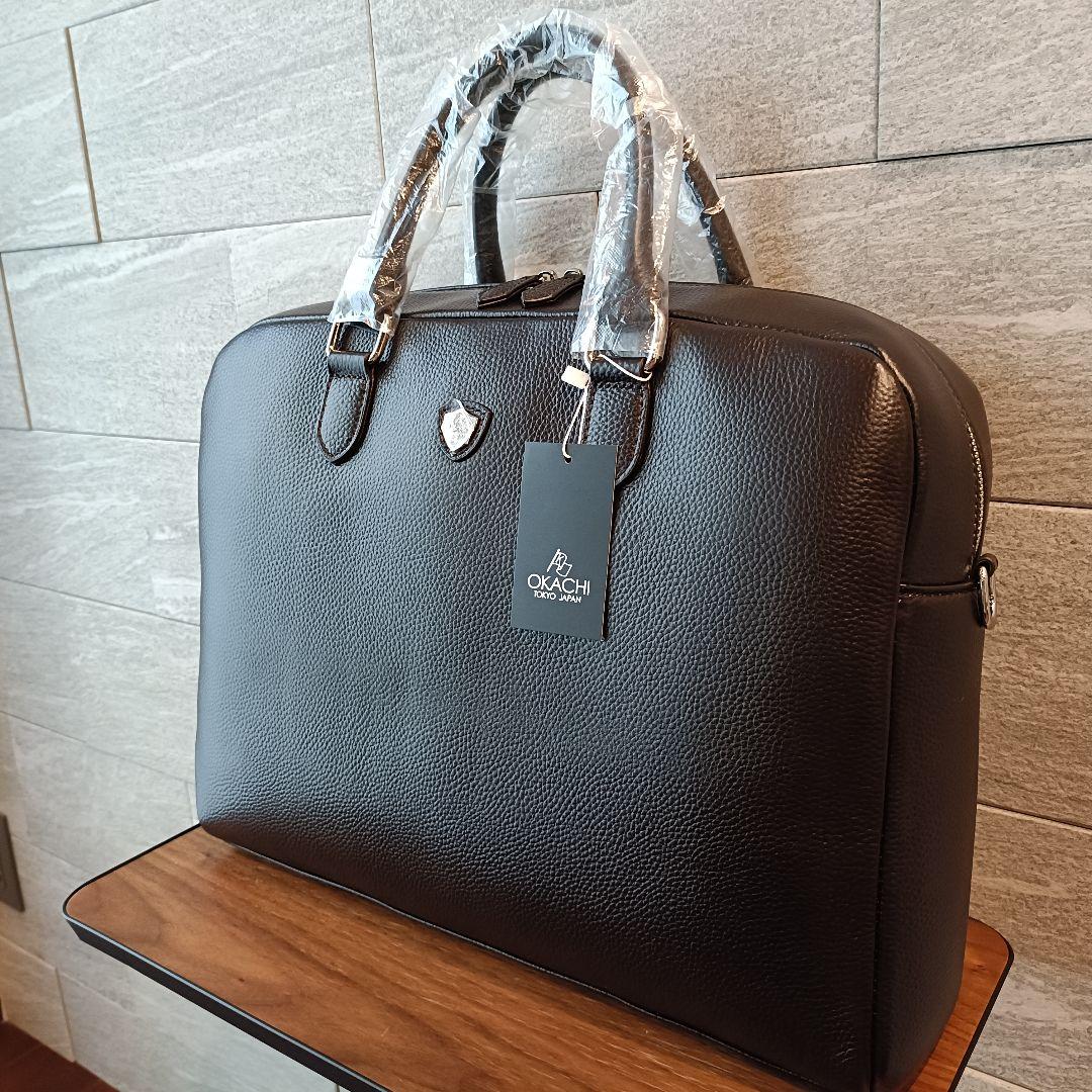 OKACHI ブリーフケース ビジネスバッグ 牛床革 ダークブラウン 未使用