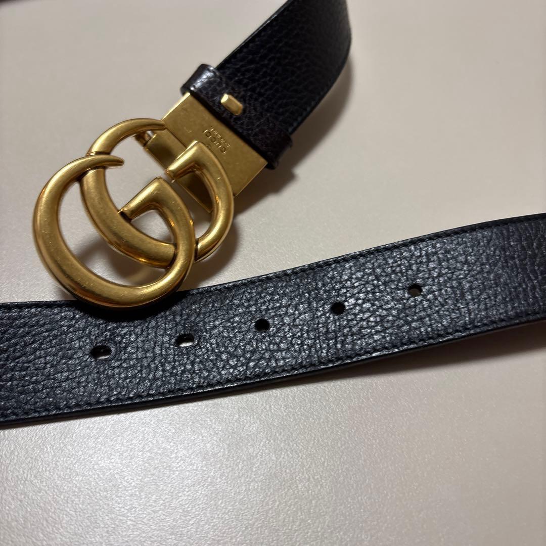 GUCCI ブラックレザーベルト ダブルGバックル リバーシブル