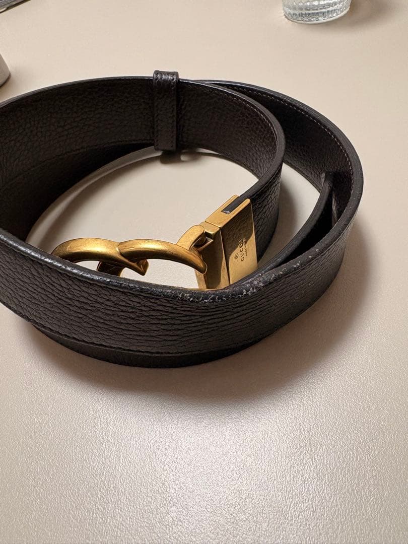 GUCCI ブラックレザーベルト ダブルGバックル リバーシブル