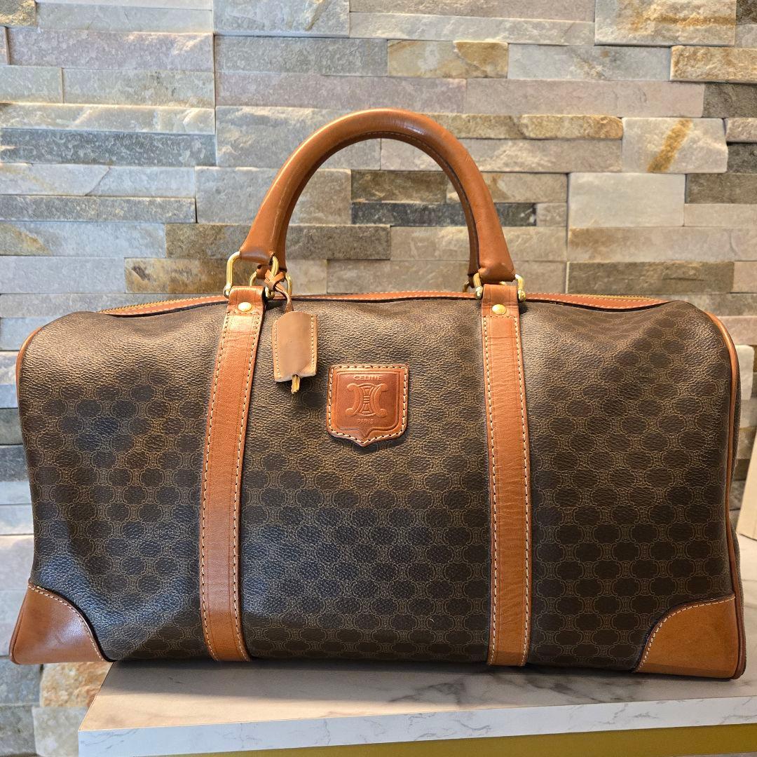 CELINE オールド セリーヌ ボストンバッグ マカダム柄 トリオンフ 鍵付き