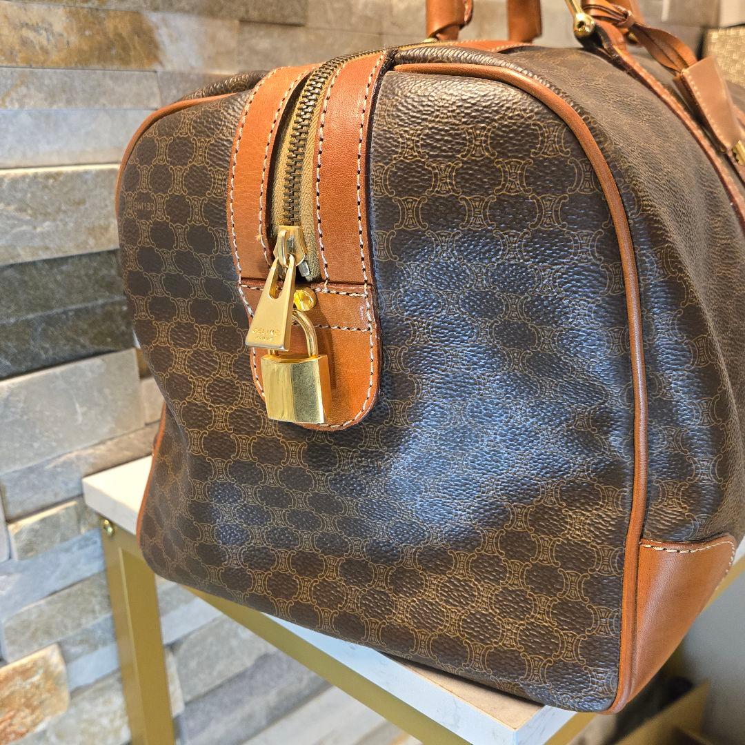 CELINE オールド セリーヌ ボストンバッグ マカダム柄 トリオンフ 鍵付き