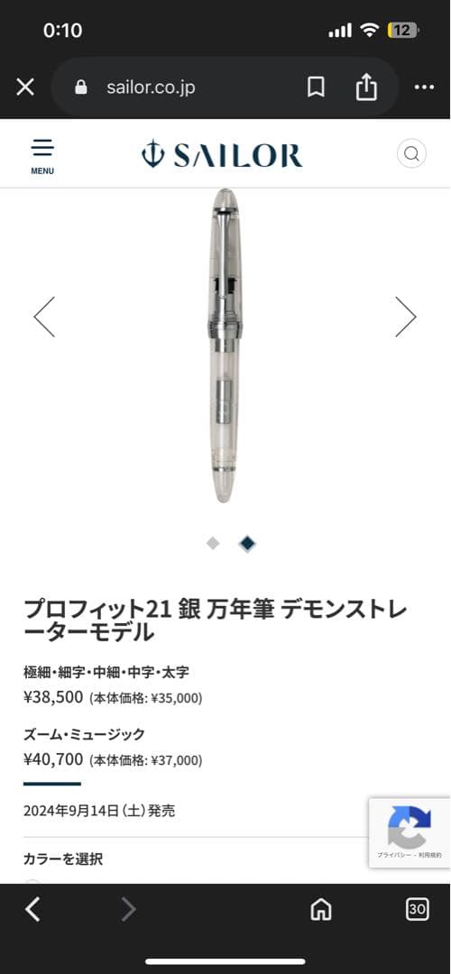 プロフィット21 銀 万年筆 デモンストレーターモデル MF 中細