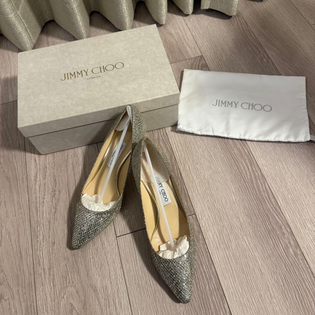 JIMMY CHOO グリッター ハイヒール　38 ハーフ　ラメ　ゴールド