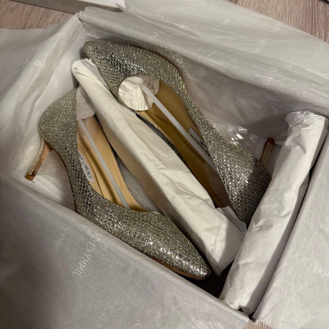 JIMMY CHOO グリッター ハイヒール　38 ハーフ　ラメ　ゴールド