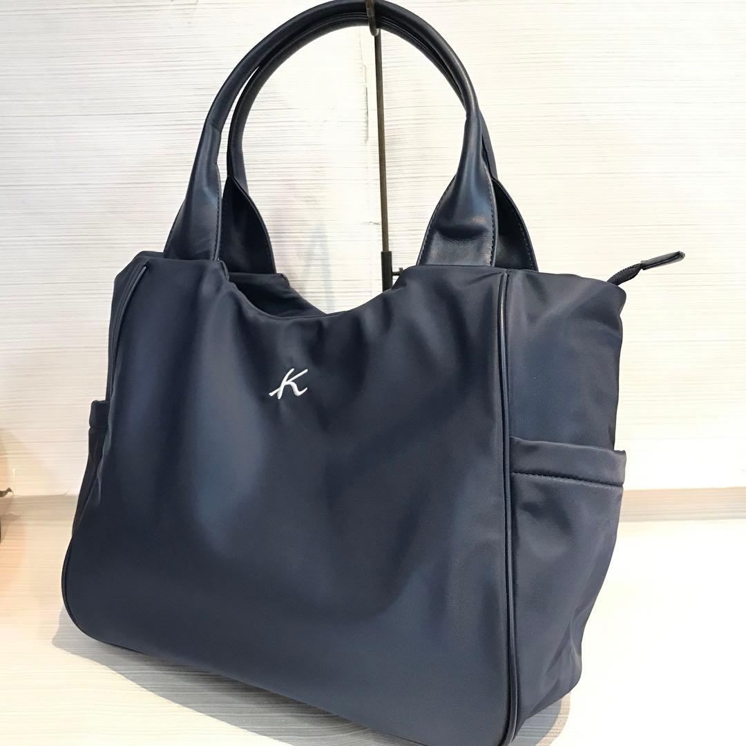 キタムラ　ネイビー ナイロン×レザー　ボストンバッグ　ネイビー