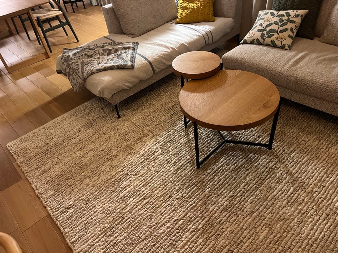 【ニラ】手織りジュートラグ ベージュ 240x240cm 正方形