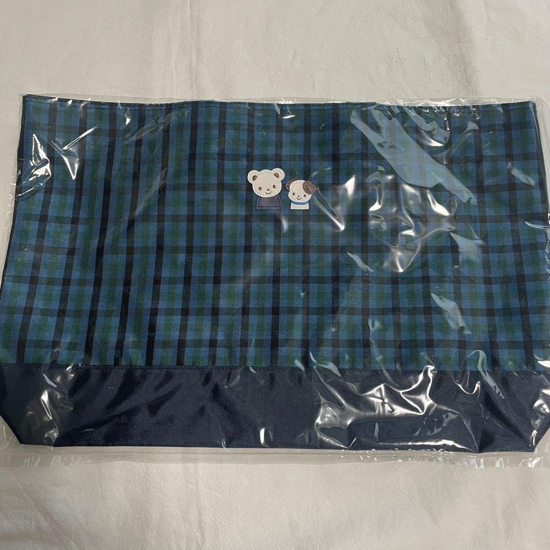 ファミリア　バッグ　横型　青チェック