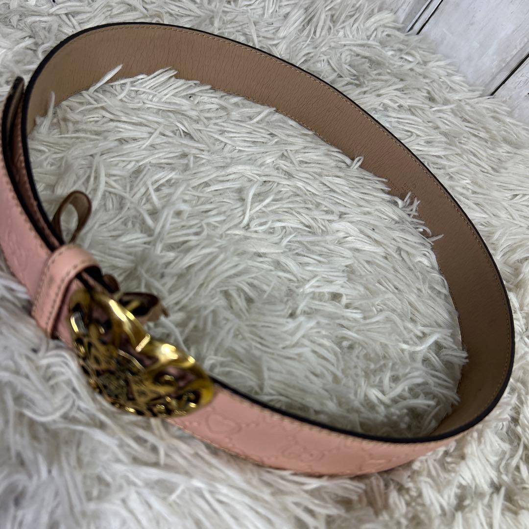 GUCCI ベルト　ハート　ロゴ　GG シマ　ピンク　レザー　レディース