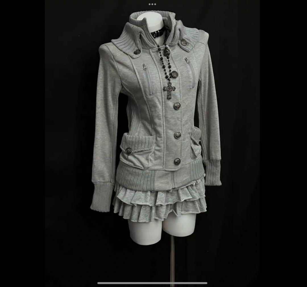 グレー ミリタリージャケット フリル付き　Y2K グランジ