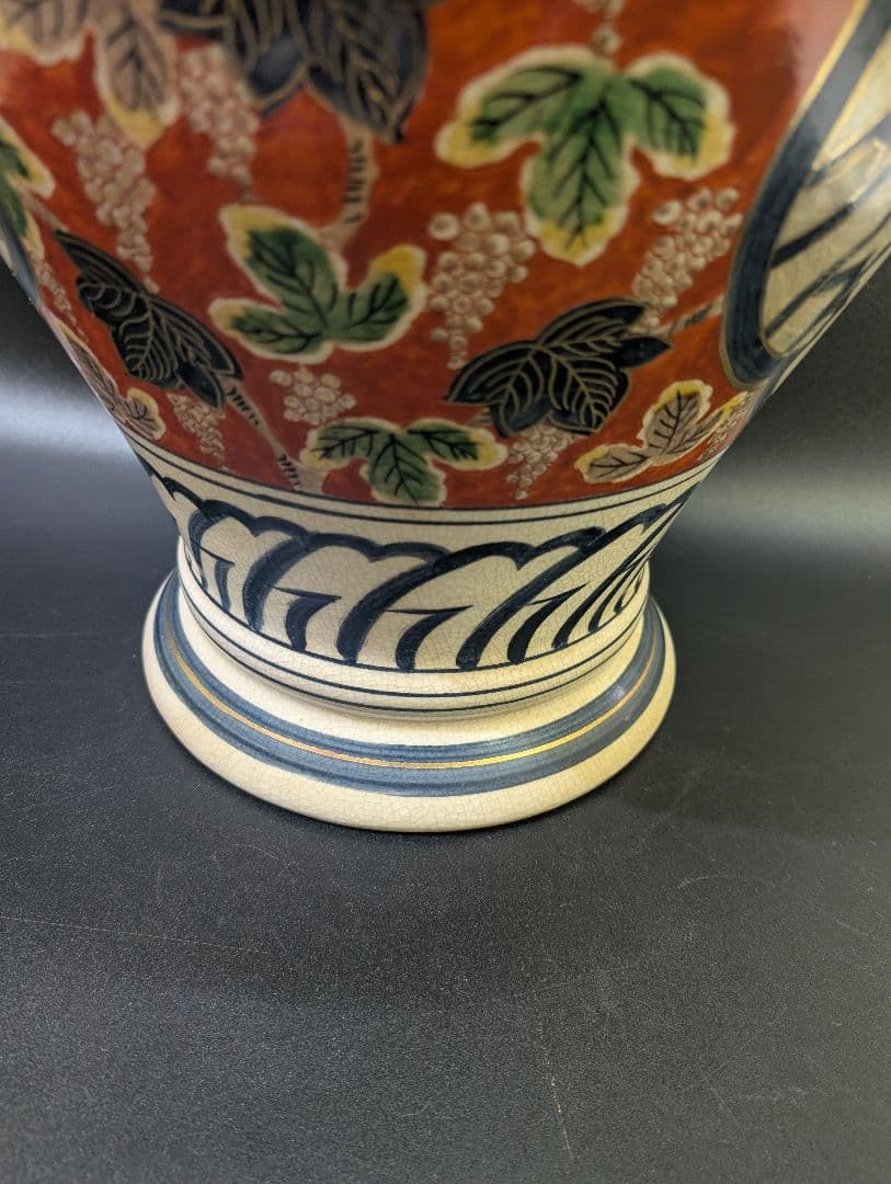 yos有田焼 時代 伊萬里 染錦花鳥図 飾壷 大花瓶 78cm 在銘 金彩