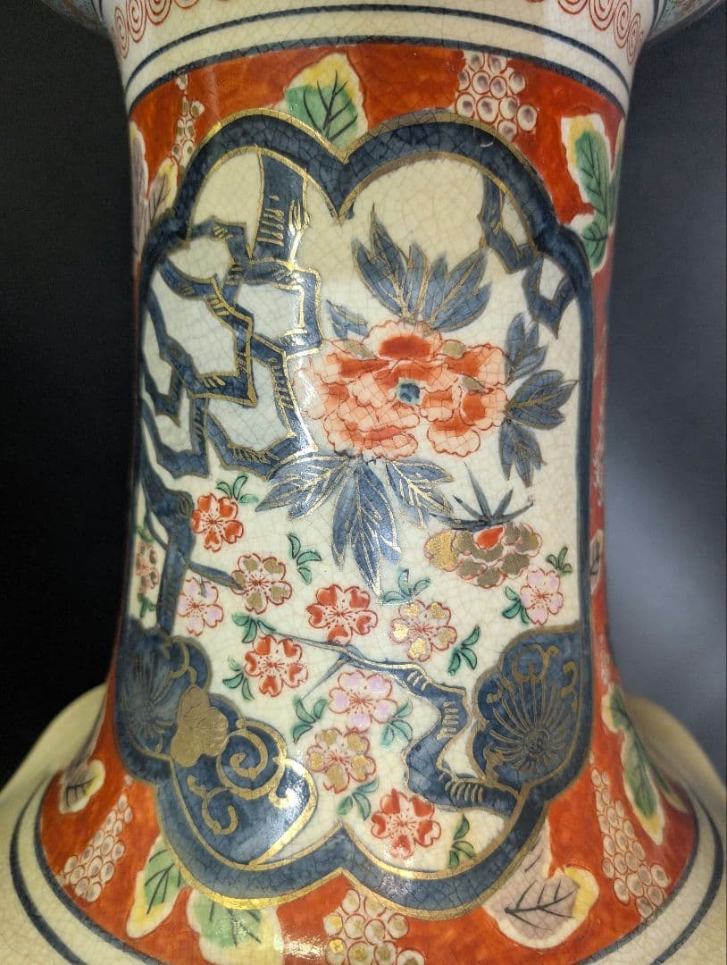 yos有田焼 時代 伊萬里 染錦花鳥図 飾壷 大花瓶 78cm 在銘 金彩