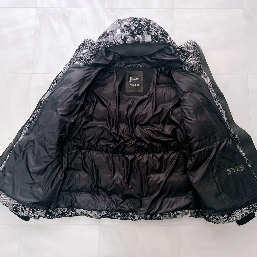 極美品✨近年 ヘルノ ラミナー ダウンブルゾン フロッキー加工 チェック柄 40