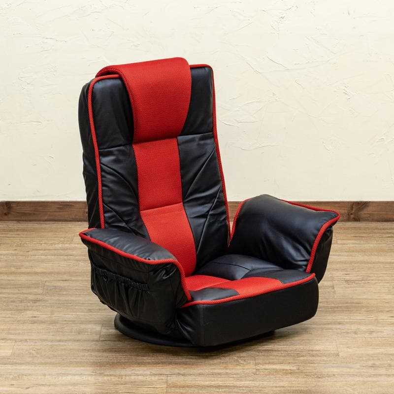 回転式 メッシュ 肘付 座椅子 / 新品未使用（レッド）