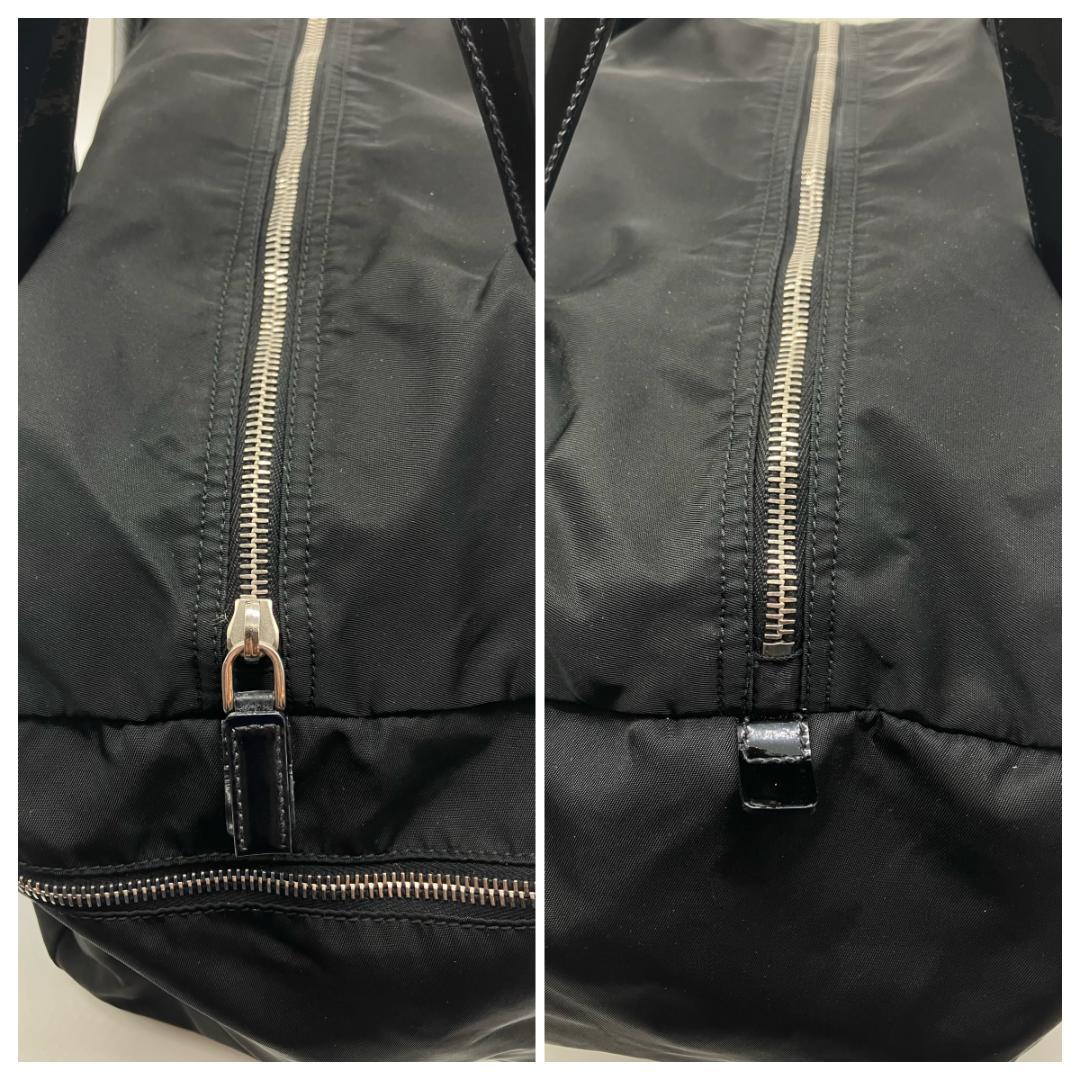 PRADA テスート ハンドバッグ ミニボストン ナイロン×パテントレザー