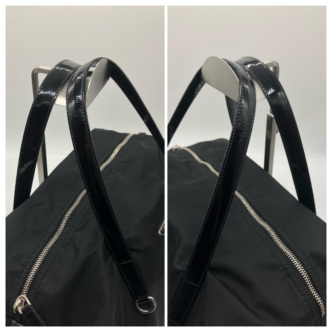 PRADA テスート ハンドバッグ ミニボストン ナイロン×パテントレザー