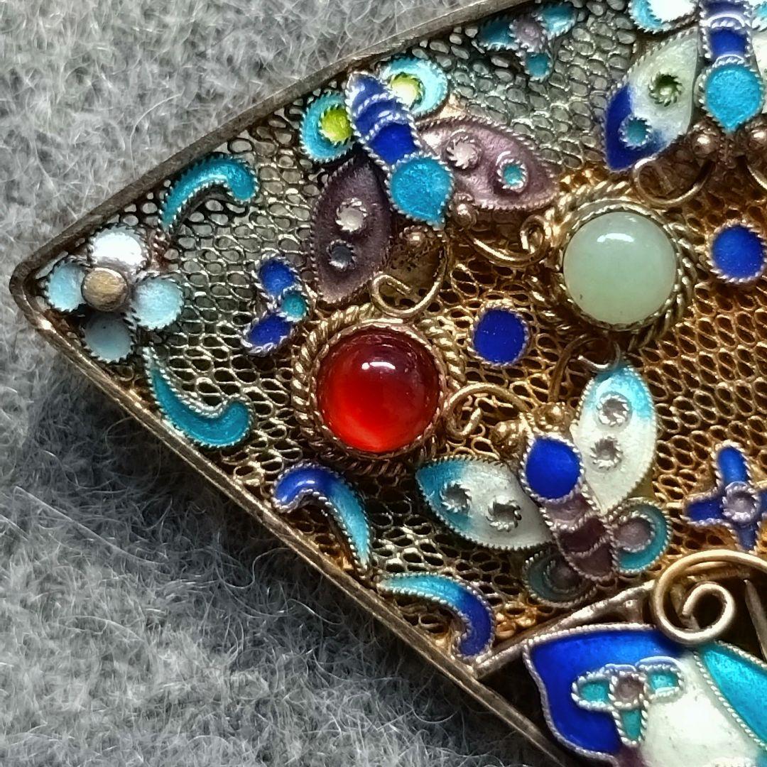 【希少】七宝焼 透かし扇 銀線細工 ブローチ