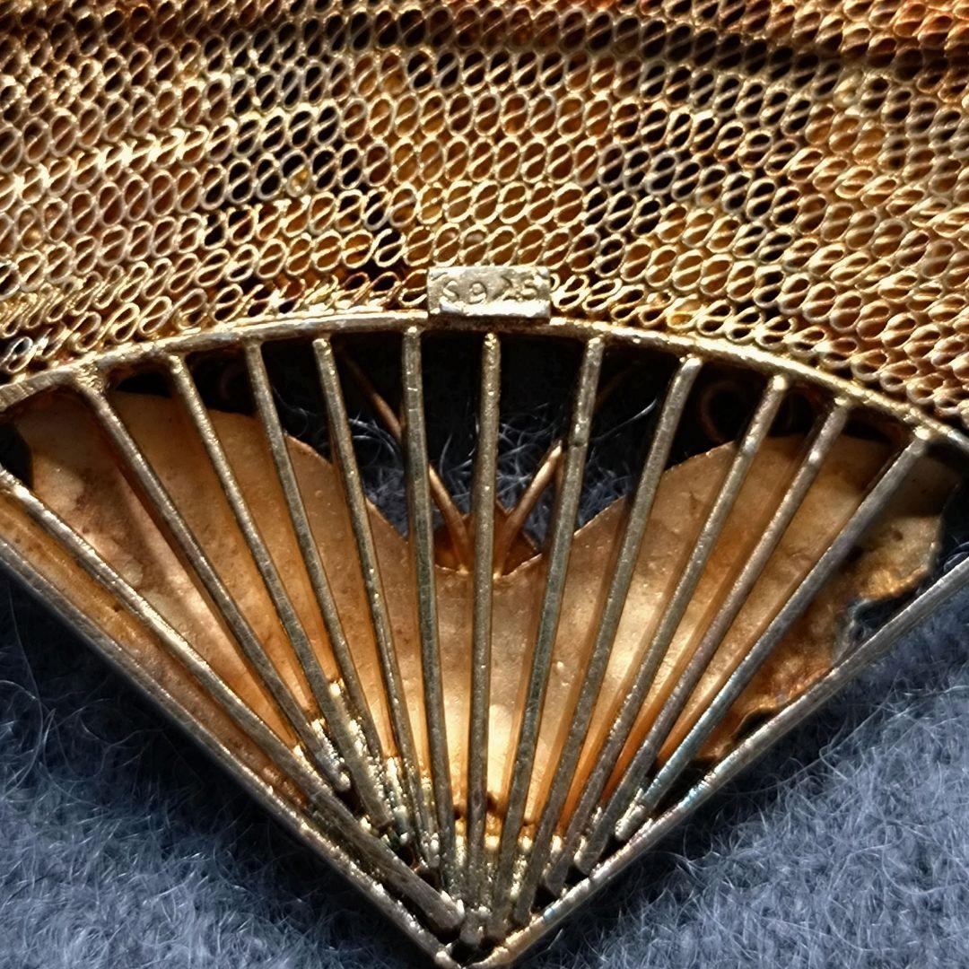 【希少】七宝焼 透かし扇 銀線細工 ブローチ