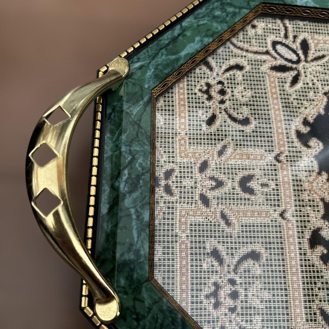 アンティーク　ヴィンテージ　Demain ドマン　イタリア　トレイ 花柄刺繍