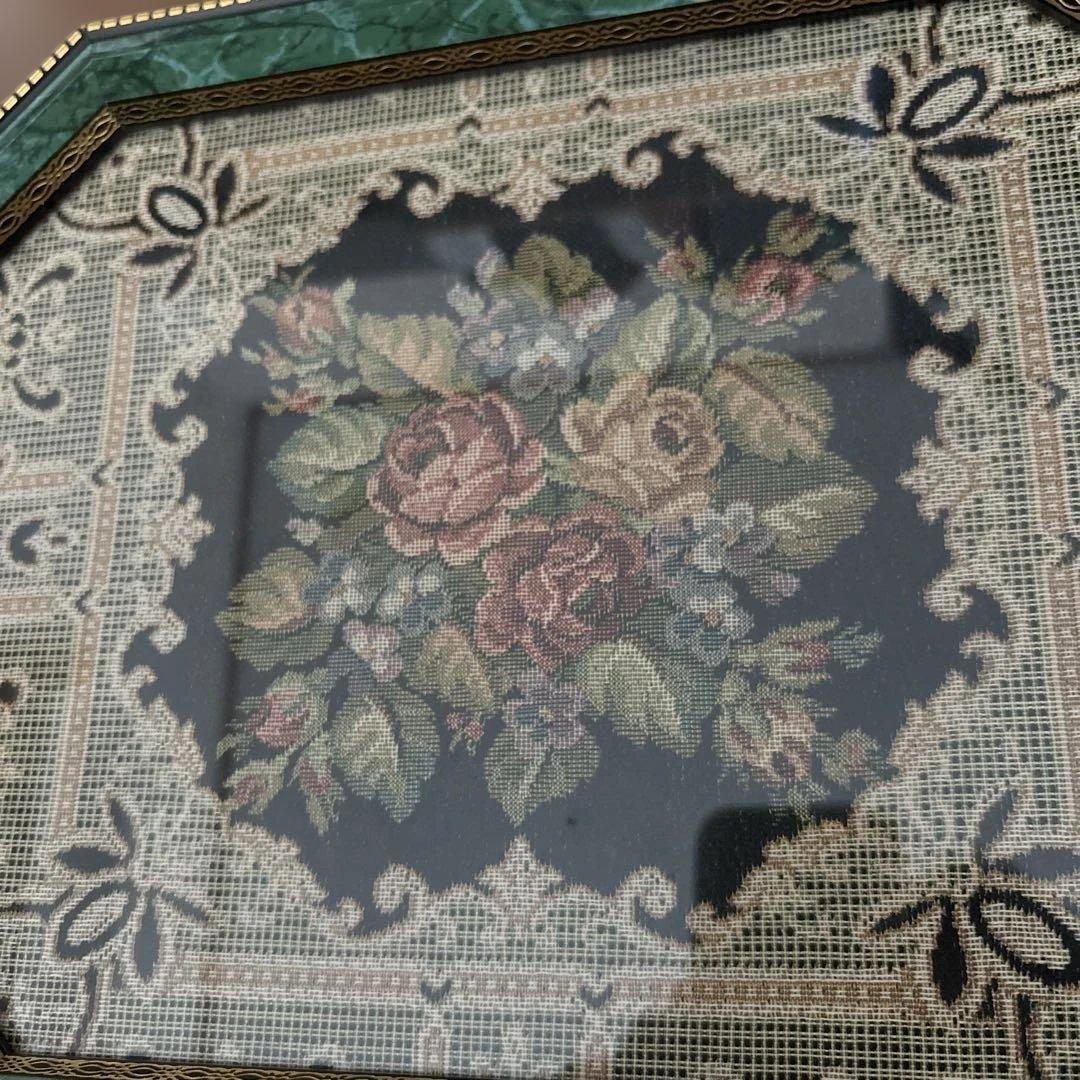 アンティーク　ヴィンテージ　Demain ドマン　イタリア　トレイ 花柄刺繍