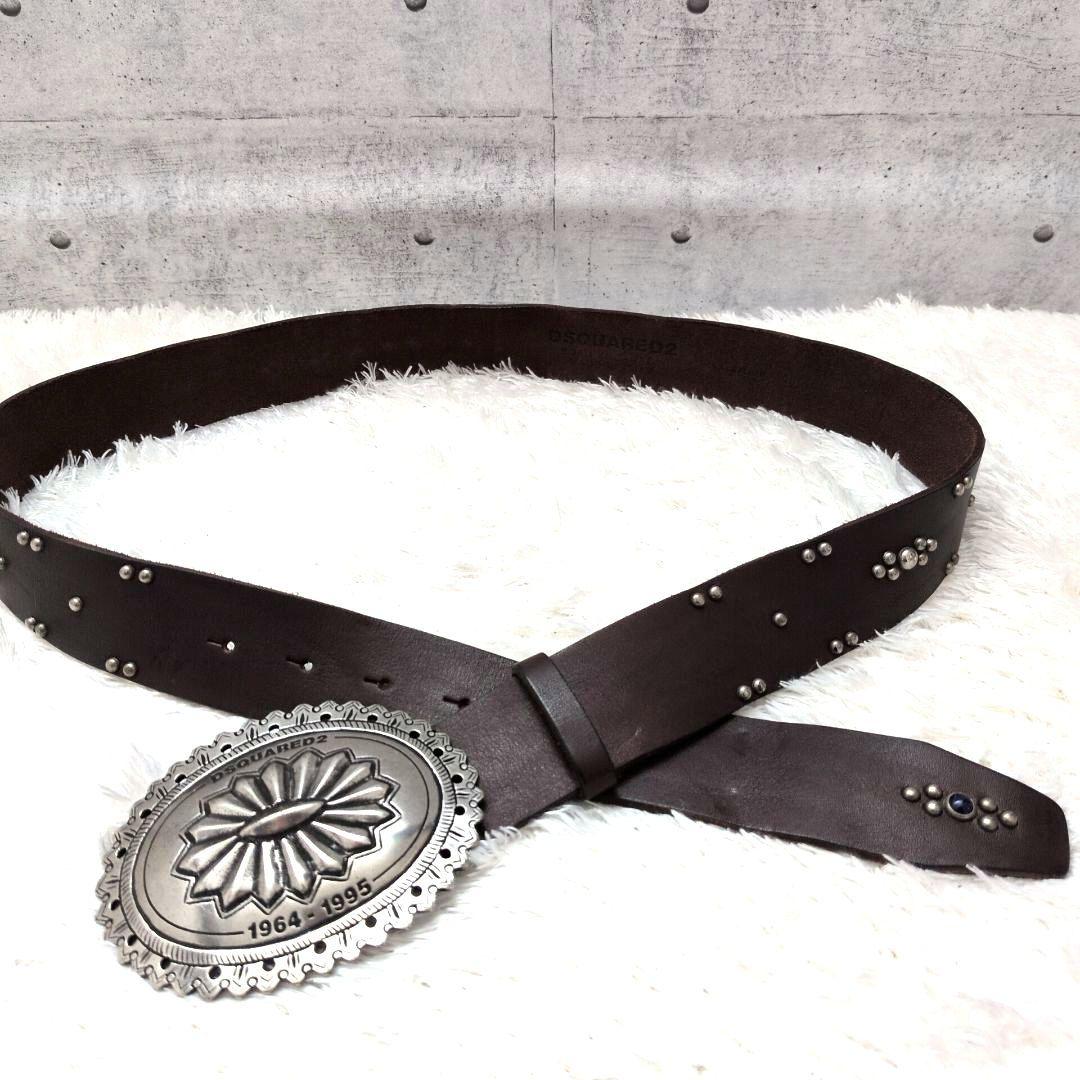 【激レア 極美品】ディースクエアード　レザーベルト　スタッズ　コンチョバックル