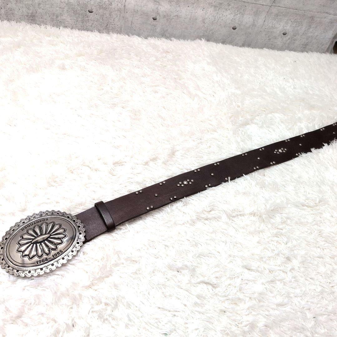 【激レア 極美品】ディースクエアード　レザーベルト　スタッズ　コンチョバックル