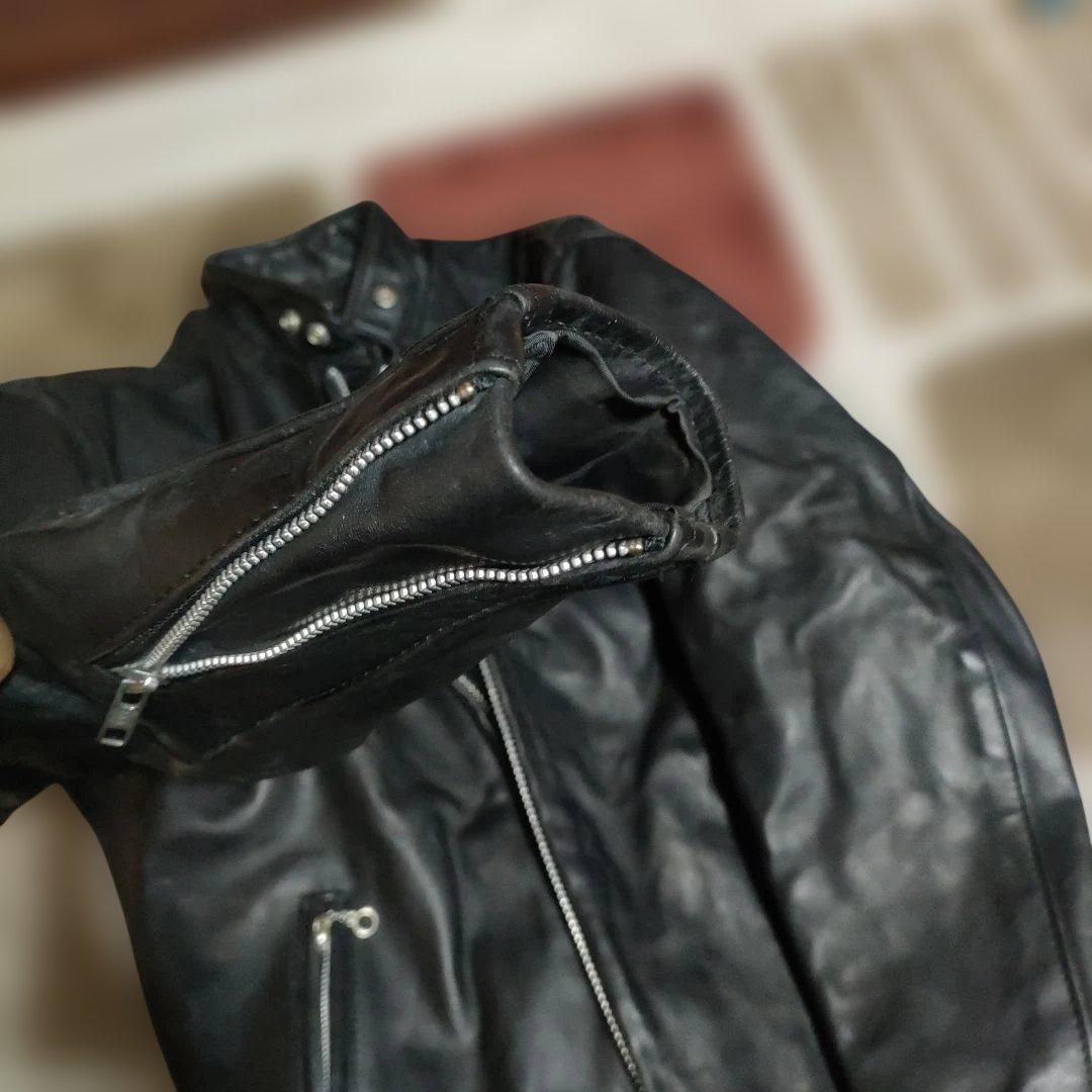 ク*ン様 人気定番Schot641t立ち襟シングルライダースジャケット ３６交換