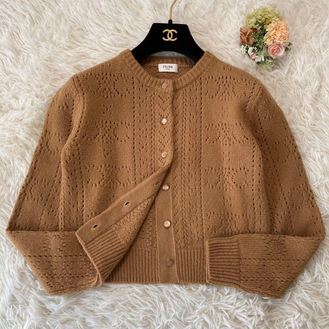 極美品 セリーヌ トリオンフ編み ウール カシミヤ シルク カーディガン