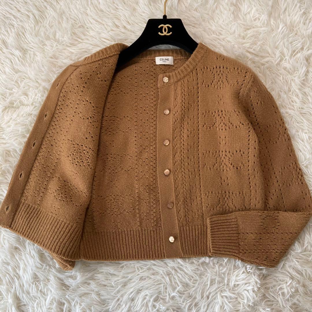 極美品 セリーヌ トリオンフ編み ウール カシミヤ シルク カーディガン