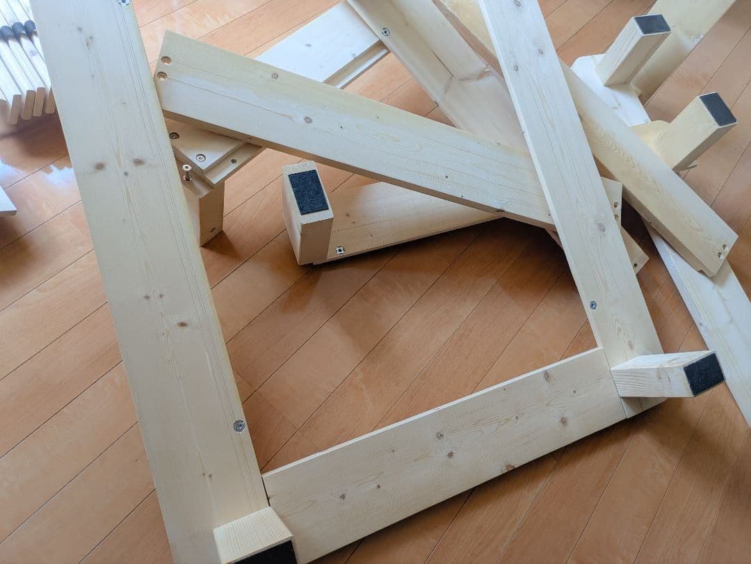 DEWEL シングル/セミダブル ベッドフレーム2つセット 無垢材 組立