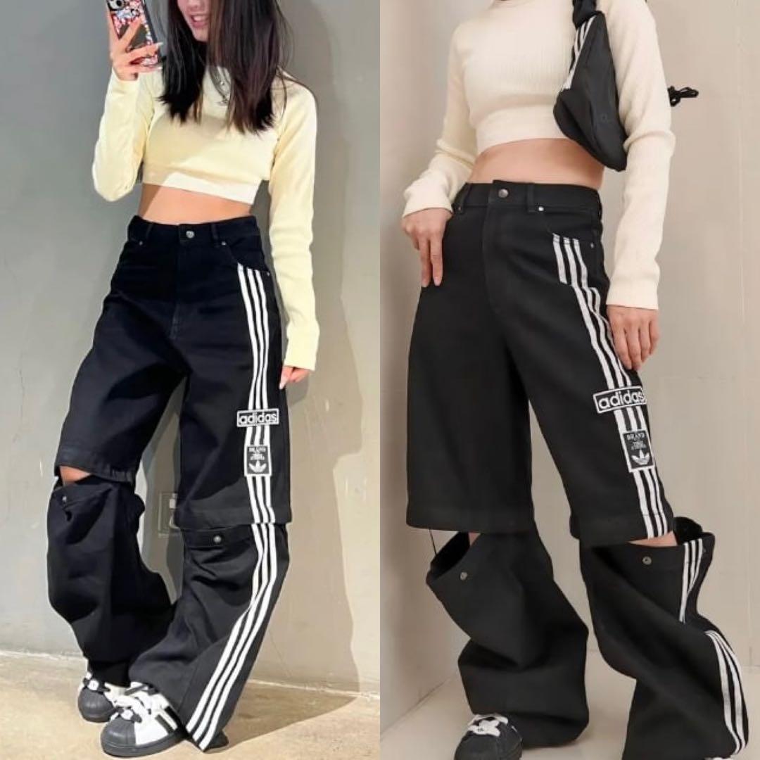 新品28⭐️adidas アディブレイク 2-IN-1 デニムパンツ ブラック×白