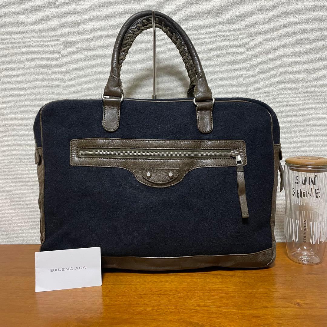 《美品》BALENCIAGA（バレンシアガ）レザー ハンドバッグ ネイビー