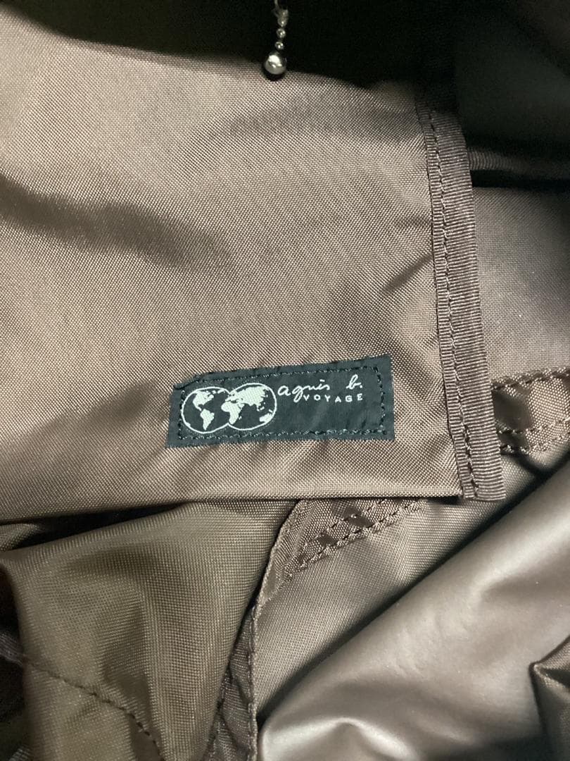 アニエスベー ボストンバッグ ナイロン レザー 大容量 ショルダー付き 茶色