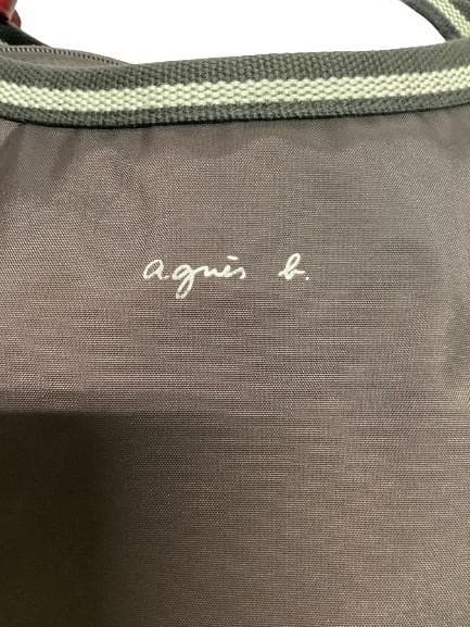 アニエスベー ボストンバッグ ナイロン レザー 大容量 ショルダー付き 茶色