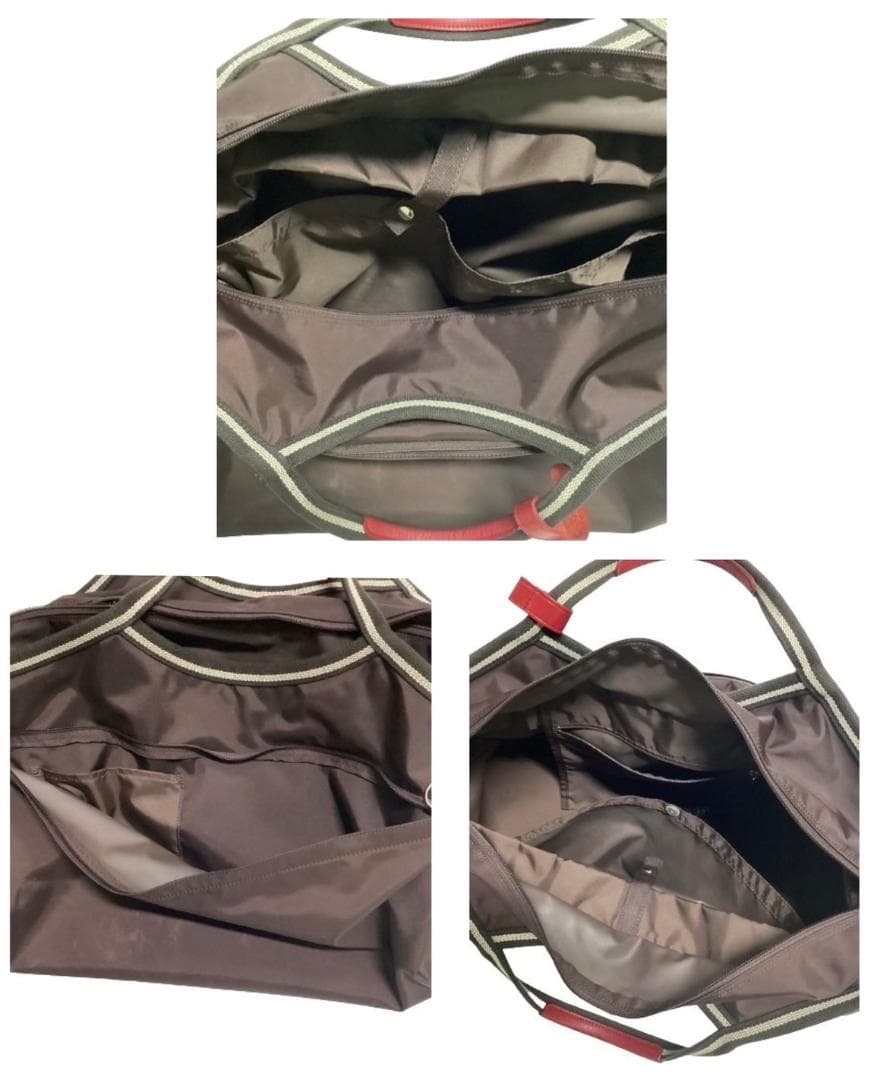 アニエスベー ボストンバッグ ナイロン レザー 大容量 ショルダー付き 茶色