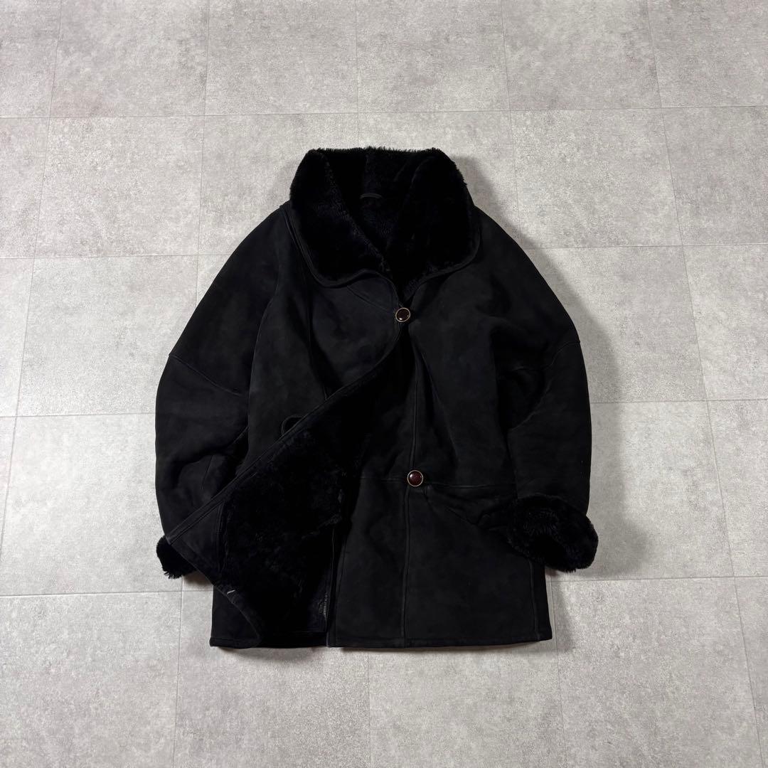スペイン製 90s vintage 本革 ムートンコート 裏ボア 黒 アメカジ