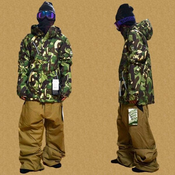 スノーボード ウェア 上下セットアップ 茶色カモフラ×ベージュ メンズMサイズ