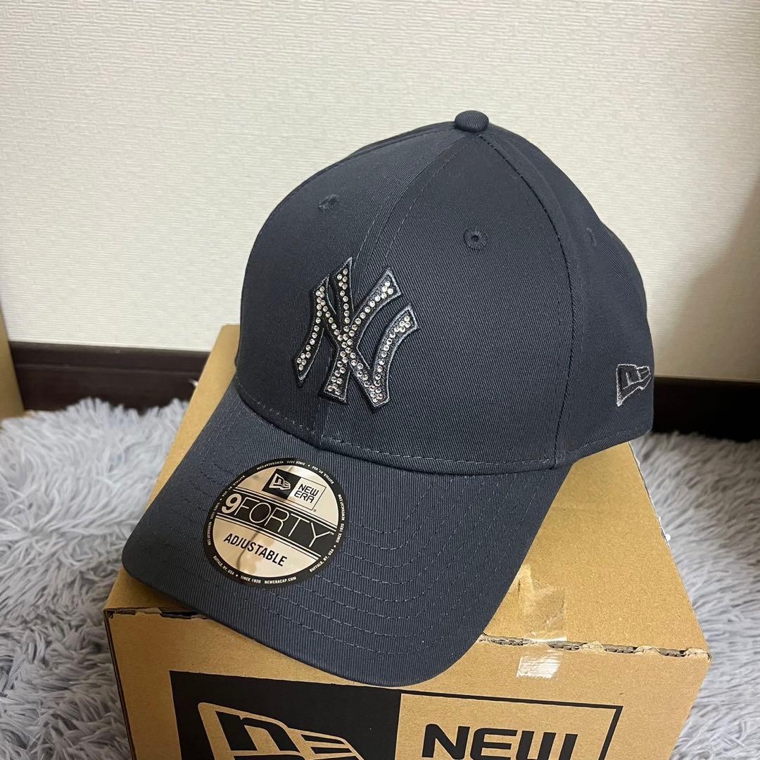 ニューエラ キャップ 帽子 NY ヤンキース ラインストーン グラファイト