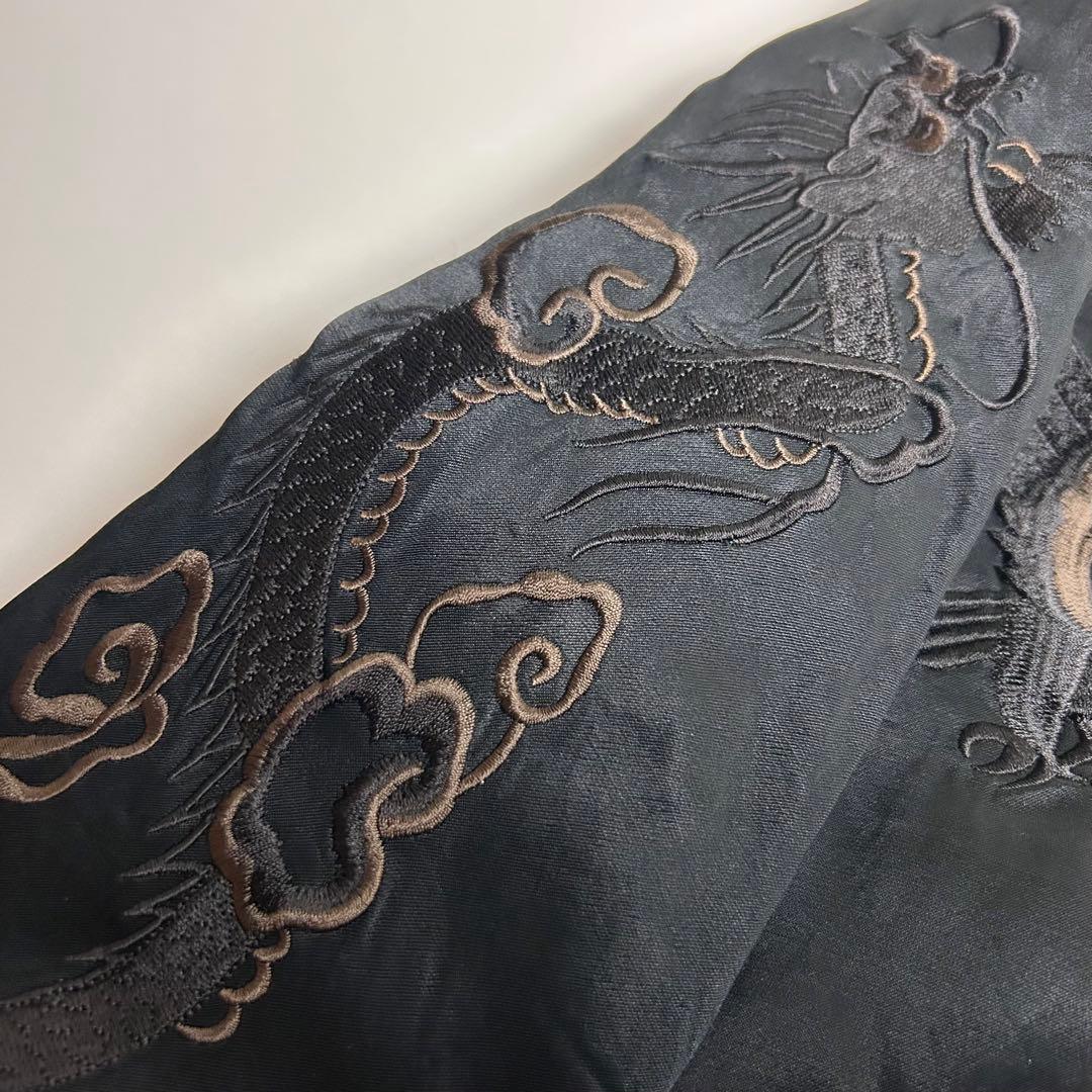 【美品】HOUSTON/ヒューストン/刺繍スカジャン/コットンレーヨン/ブラック