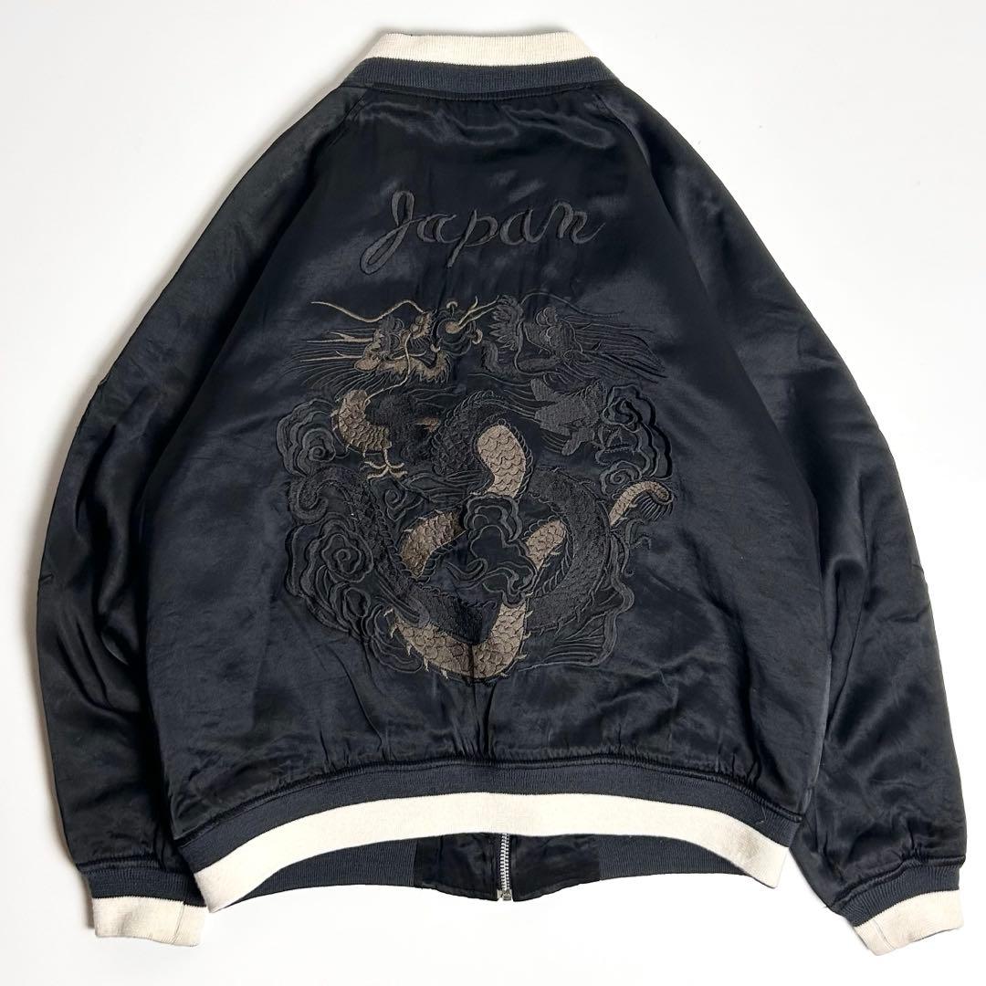 【美品】HOUSTON/ヒューストン/刺繍スカジャン/コットンレーヨン/ブラック