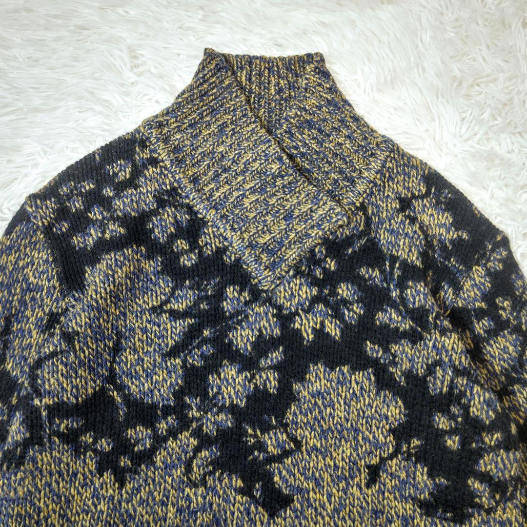エトロ　ニット　ジャガード織り　変形ハイネック　羊毛　イタリア製　アート柄　44