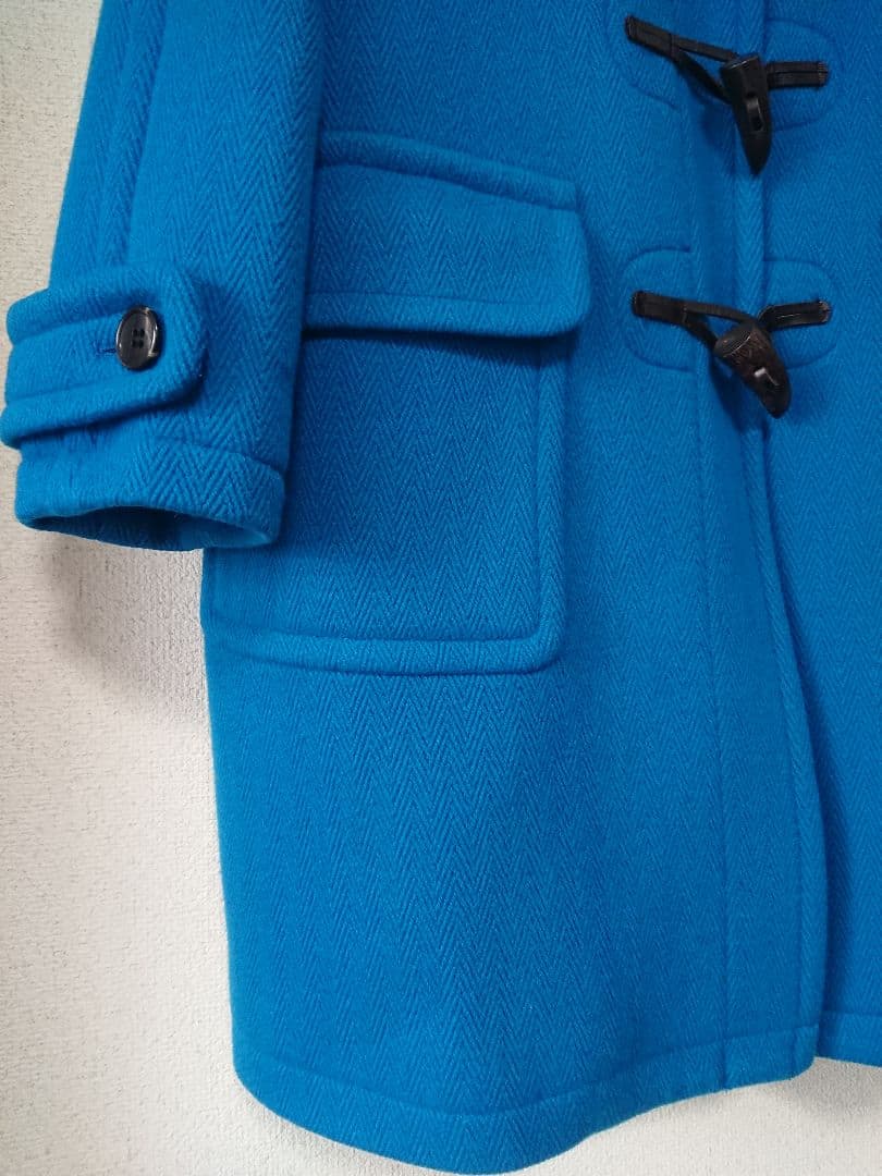 日本製　INED　ヘリンボーンダッフルコート　ブルー　青　15号XL　レディース