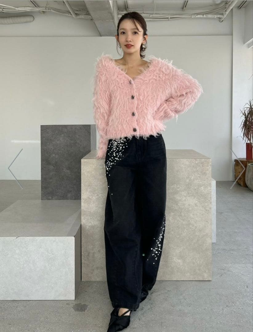 ハイウエストビジューデニム