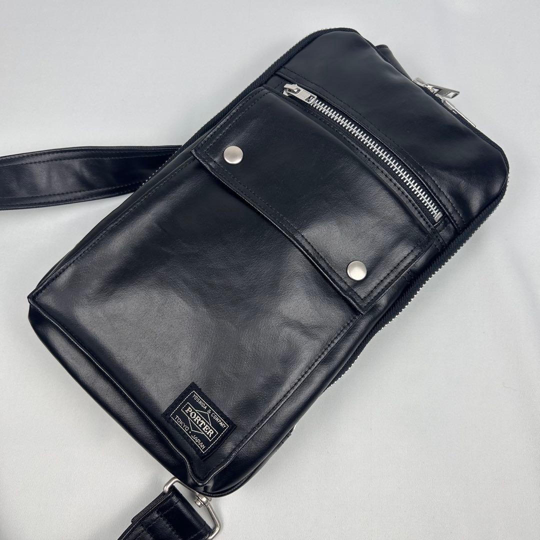 【未使用品】ポーター PORTER ボディバッグ レザー フリースタイル 黒
