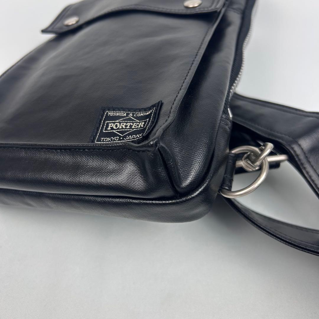 【未使用品】ポーター PORTER ボディバッグ レザー フリースタイル 黒