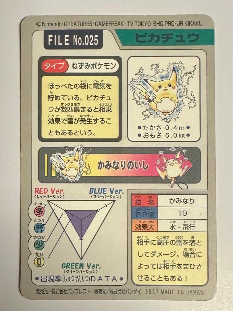 カードダス バンダイ 初期ピカチュウ No.025 プリズム加工