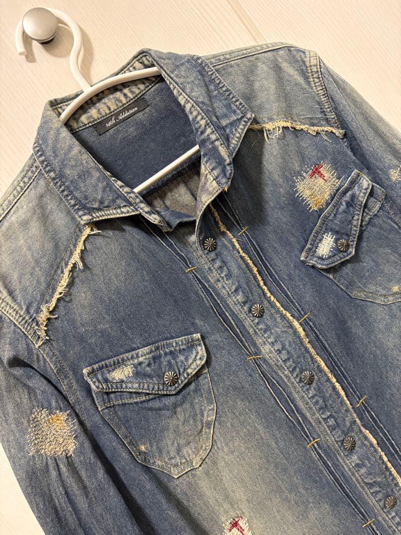 14thaddiction デニムシャツ サイズ2 M スリム フレイドヘム